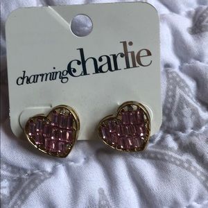 Heart shaped pink and gold earrings